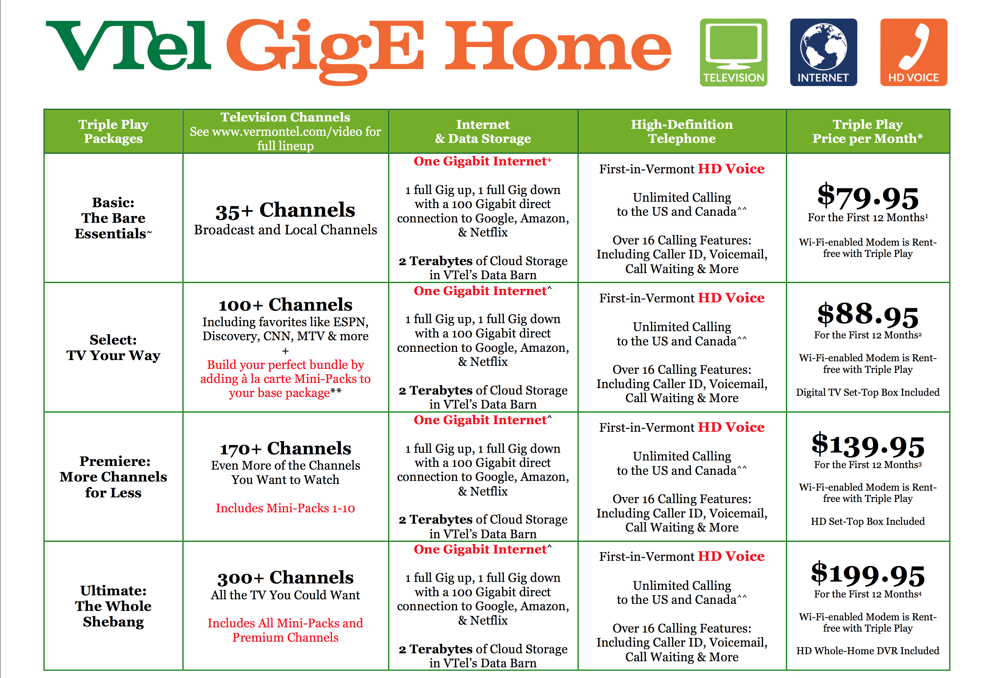 VTel GigE Home Triple Play Packages and Pricing